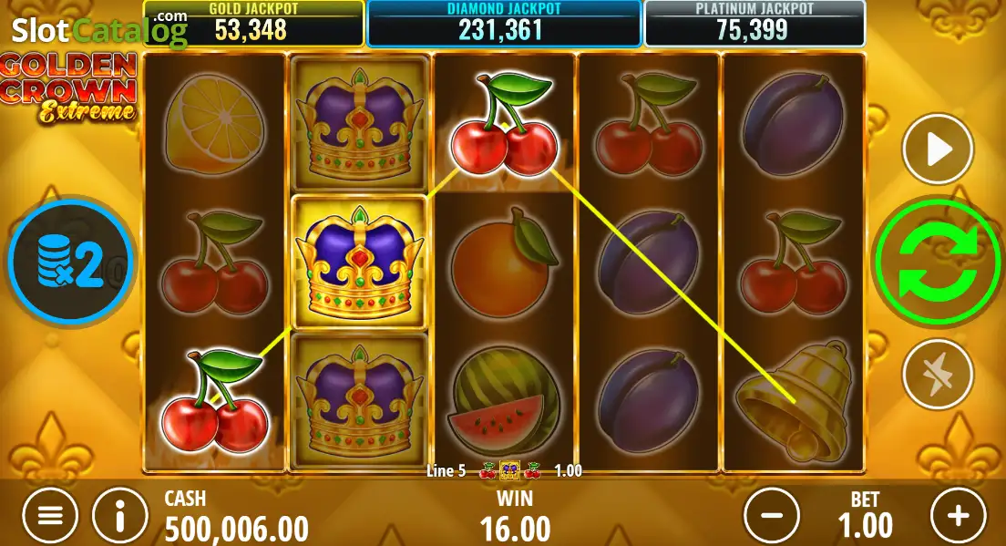 Pantalla de juego de Golden Crown Extreme con saldo de demostración